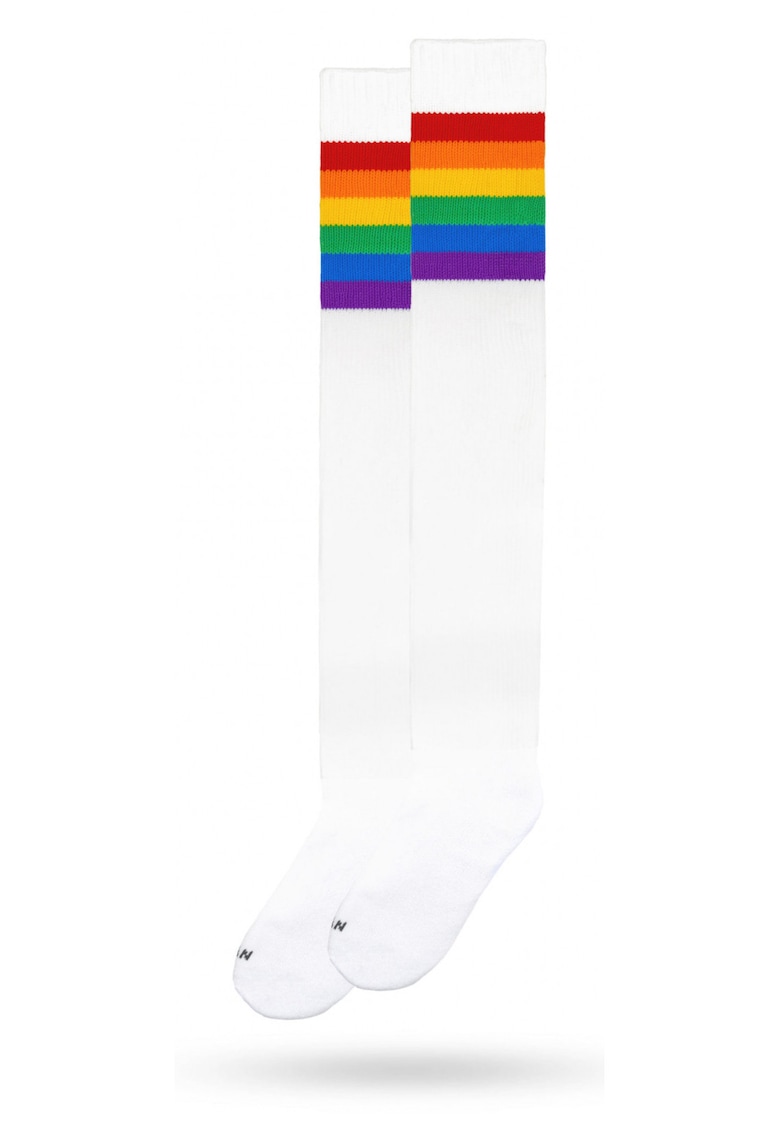Oferte la Sosete lungi peste genunchi Rainbow Pride Alb