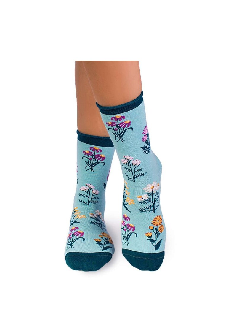 Sosete Fine din Bumbac organic cu model floral Menta