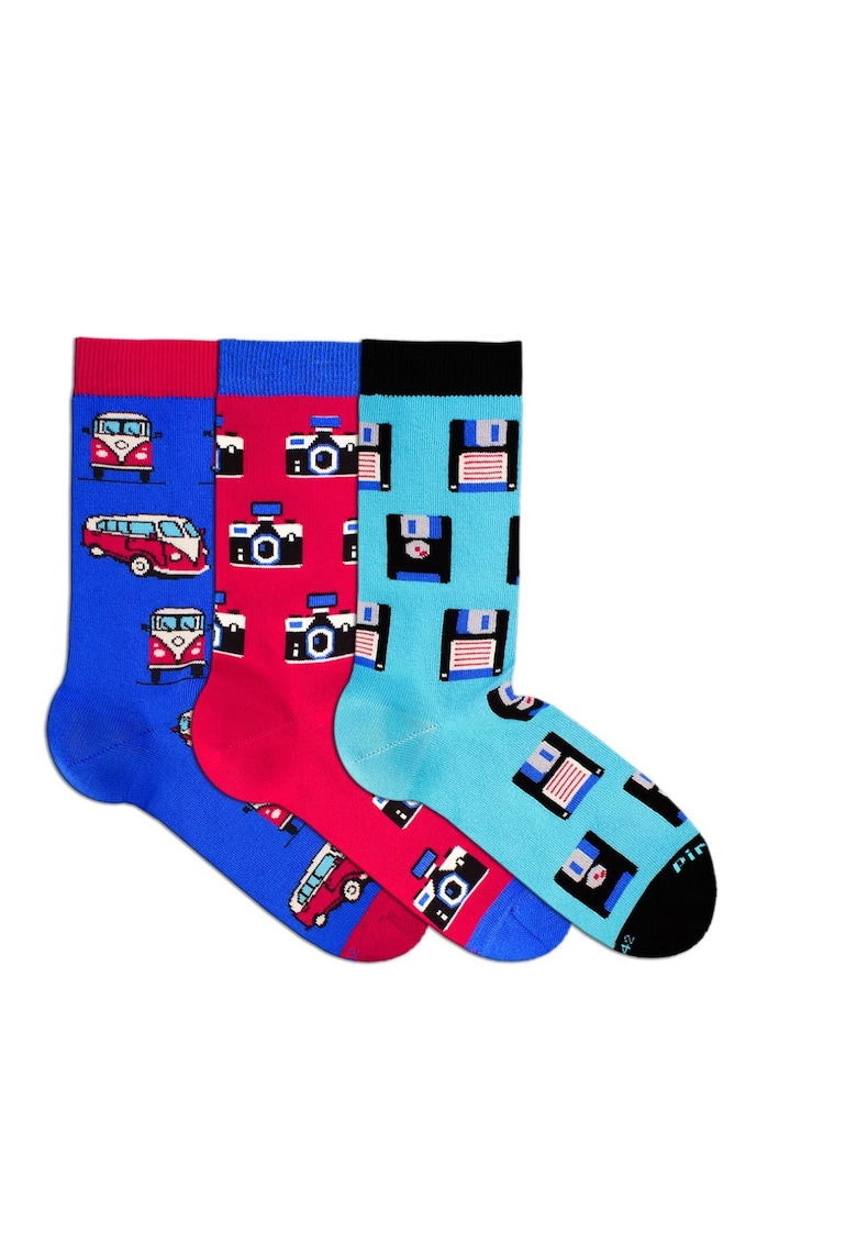 Sosete bumbac BOX 3 Colour Cotton Socks RETRO Floppy disks Cameras Buses