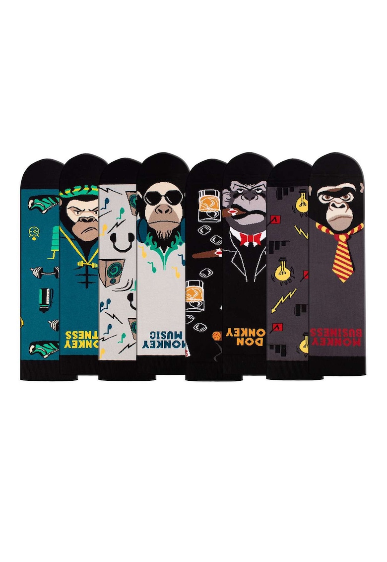 Set 4 perechi de sosete bumbac Arty Socks Maimute in cutie cadou - Multicolor