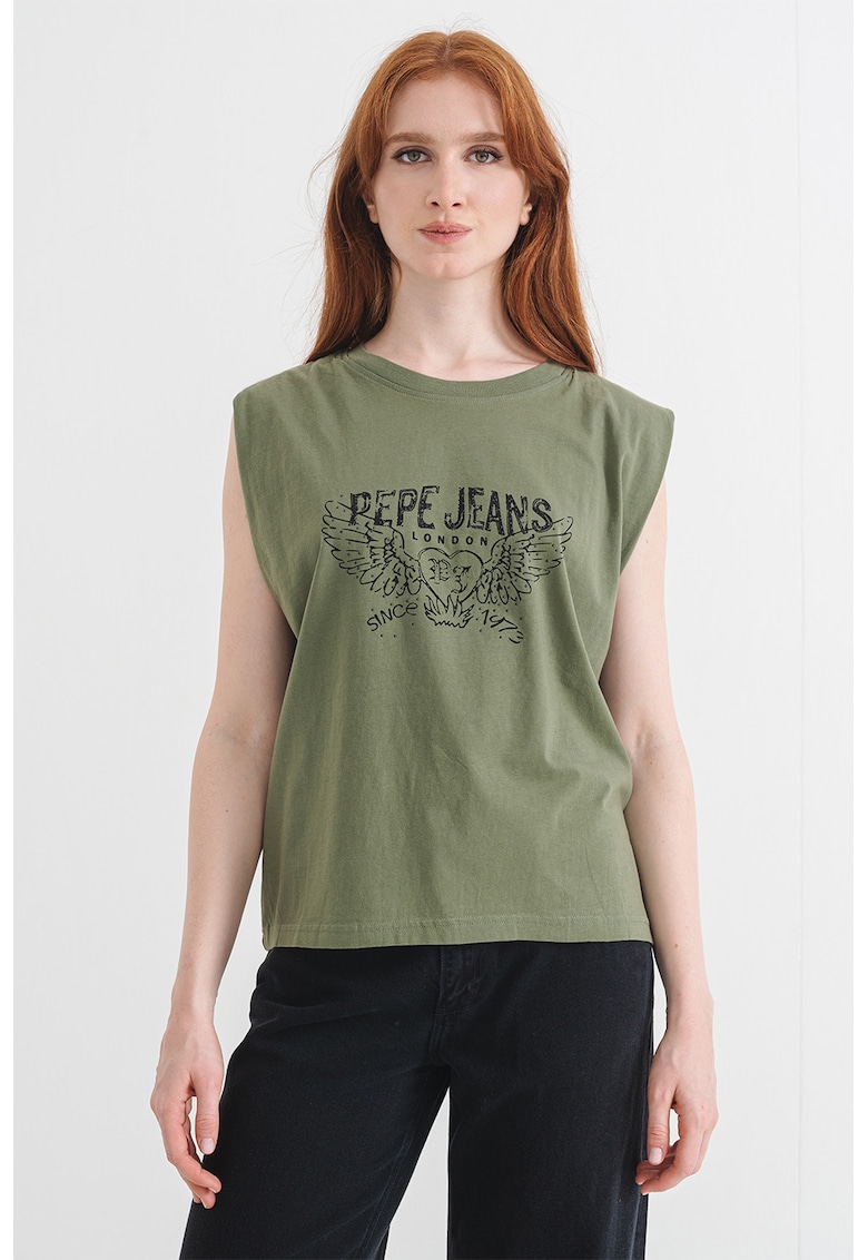 Tricou de bumbac Bertha - Verde feriga