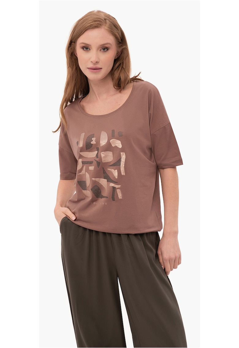 Tricou dama  T-Prime - imprimeu abstract - tesatura respirabila - bumbac - maro