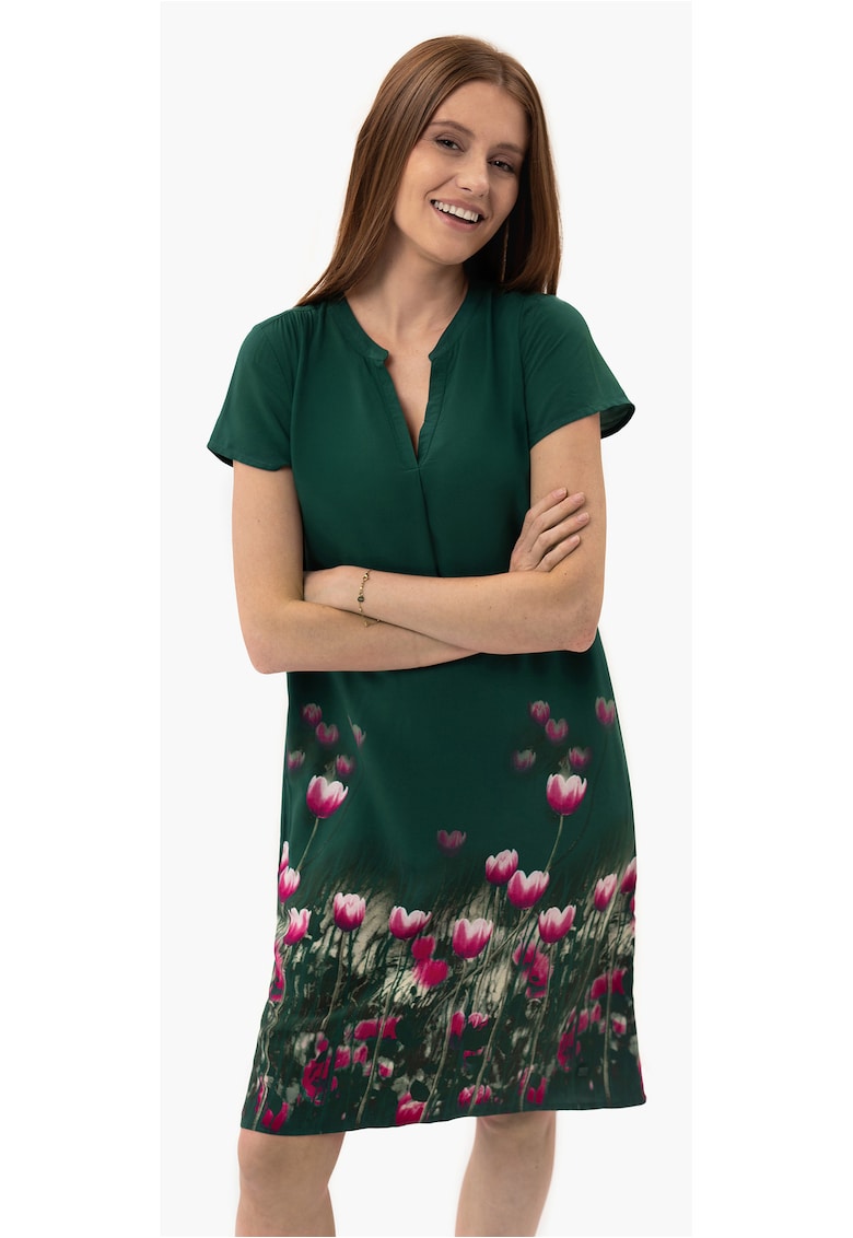 Rochie  G-May - larga - cu flori - Verde inchis