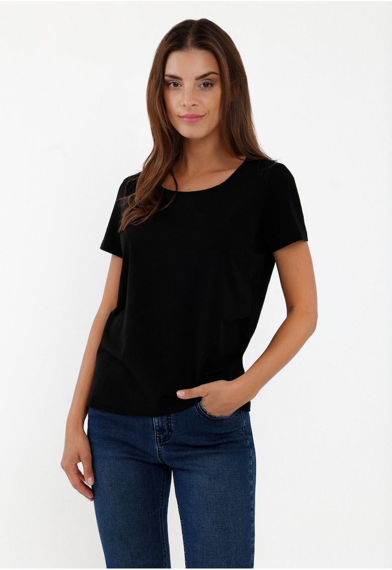 Oferte la Tricou de bumbac cu decolteu la baza gatului - T‑DIANA -  Czarny - Negru