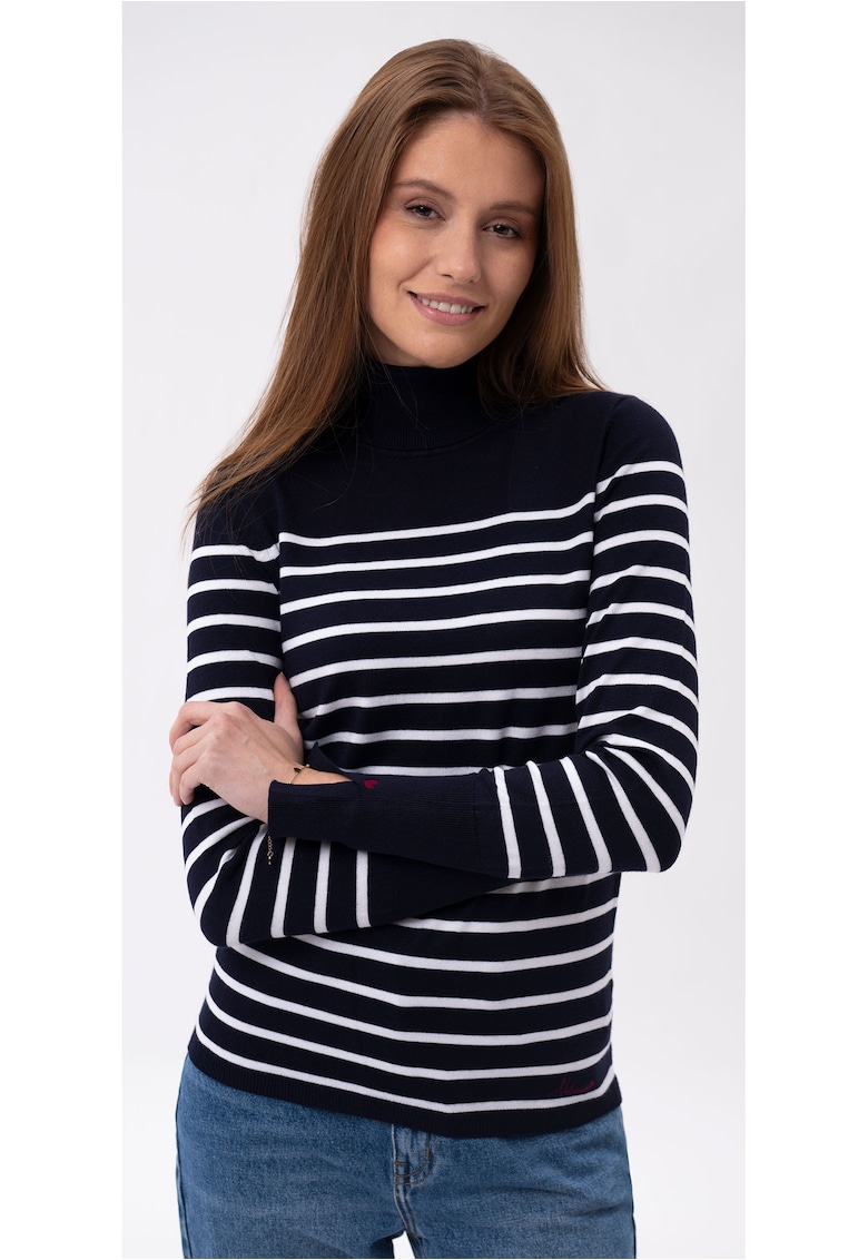 Oferte la Pulover cu guler dama  S-Jane - albastru marin cu dungi