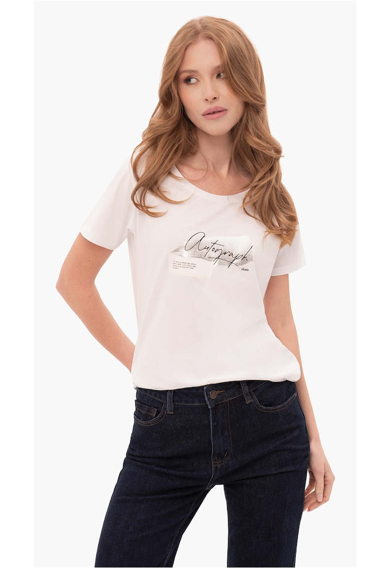 Tricou  T-Note pentru femei din bumbac - alb cu imprimeu