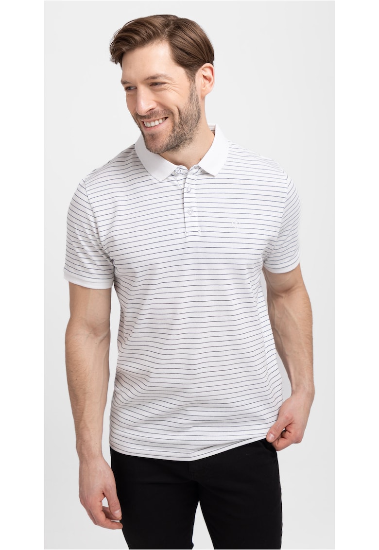 Tricou polo  O-Will pentru barbati - cu dungi - alb