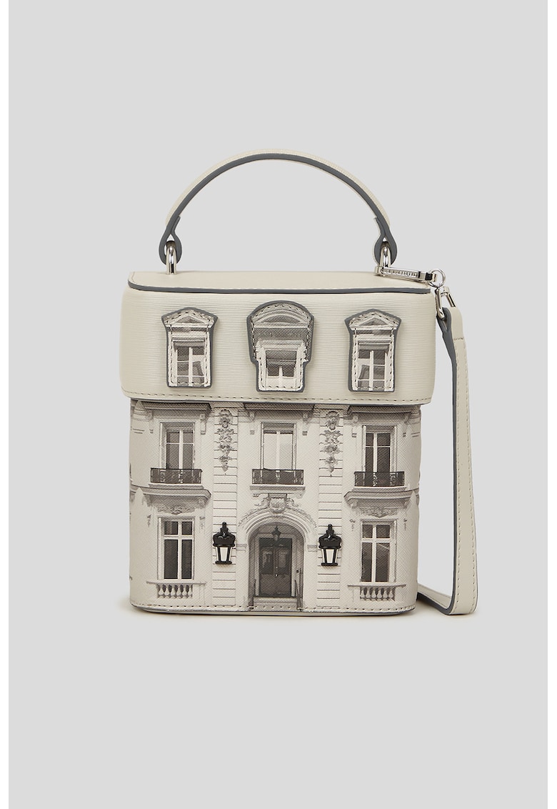Geanta crossbody de piele ecologica - Gri/Bej