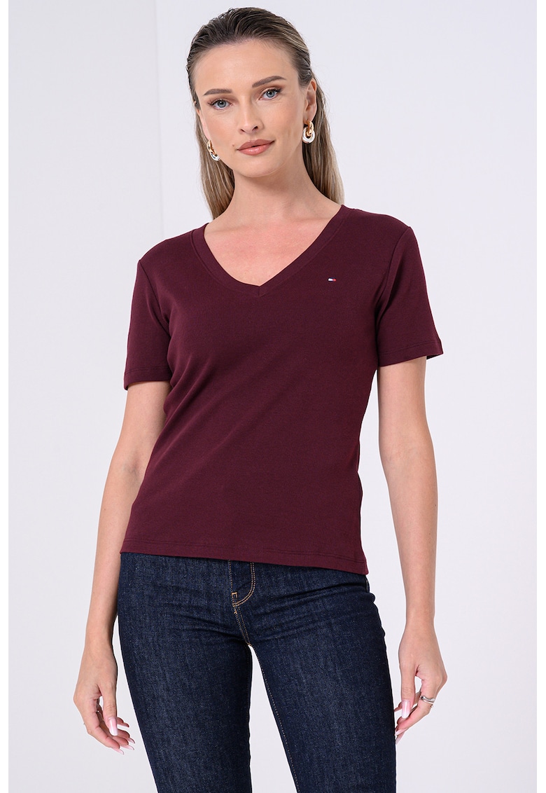 Tricou slim fit cu decolteu in V Cody - Violet pruna