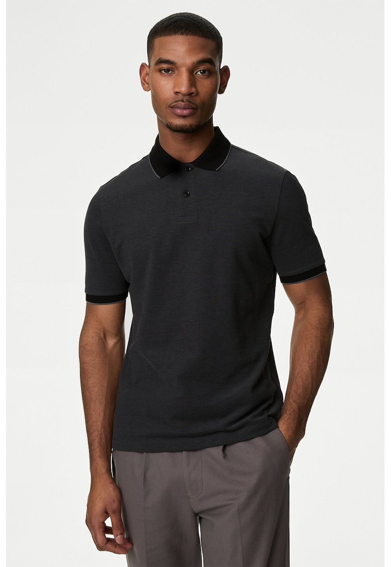 Tricou polo cu garnituri contrastante - Gri antracit