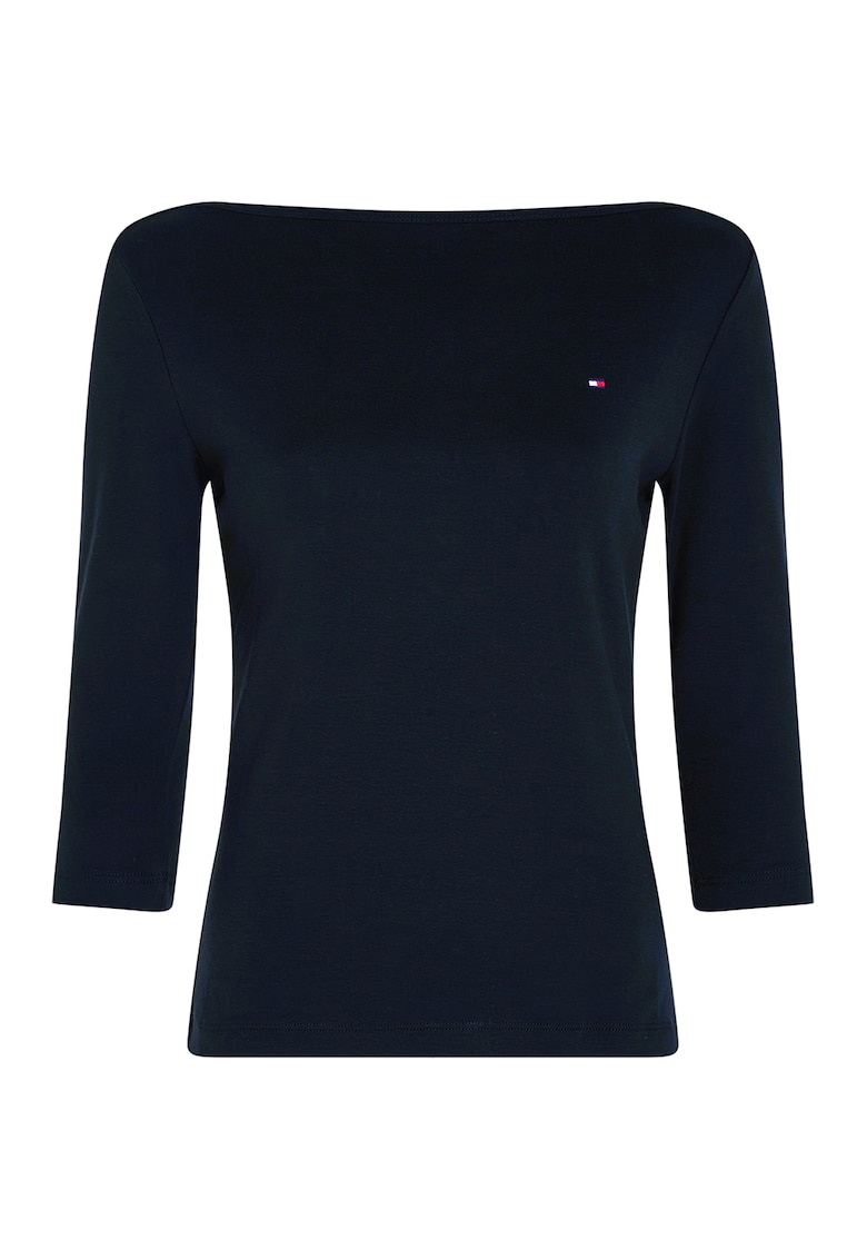 Bluza slim fit de bumbac cu maneci trei sferturi - Bleumarin