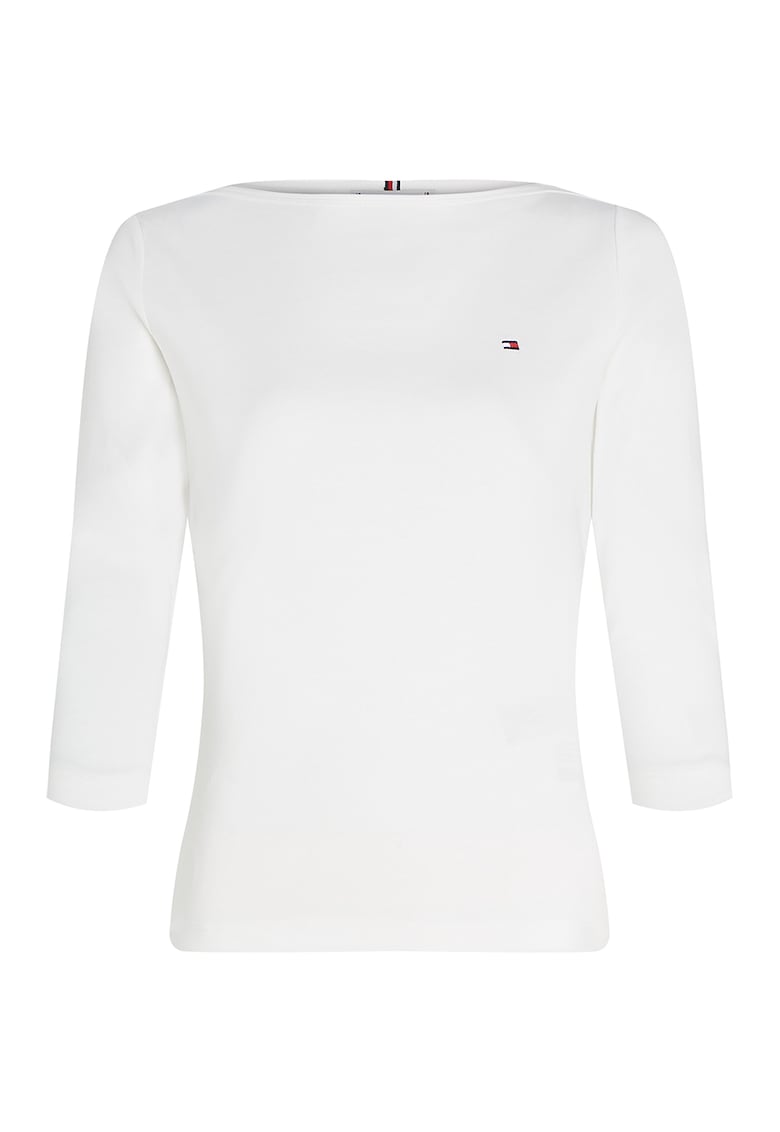Bluza slim fit de bumbac cu maneci trei sferturi - Alb optic
