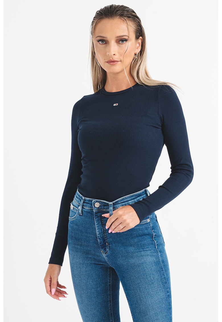 Bluza slim fit cu broderie logo discreta - Albastru inchis