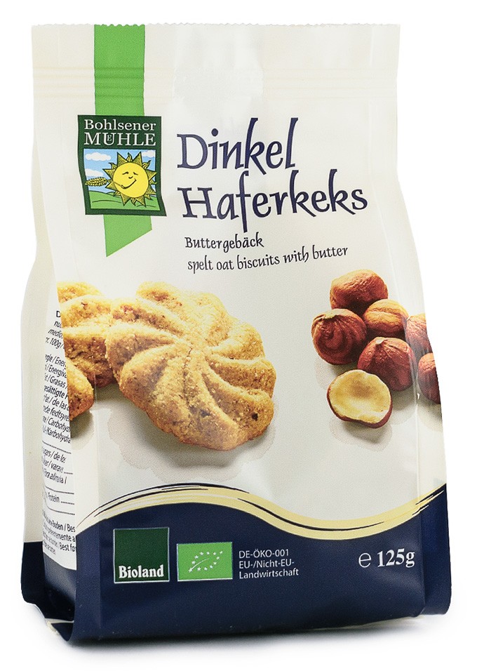 Oferte la Biscuiti bio din faina de grau spelta, cu ovaz si unt, 125g Bohlsener Muhle