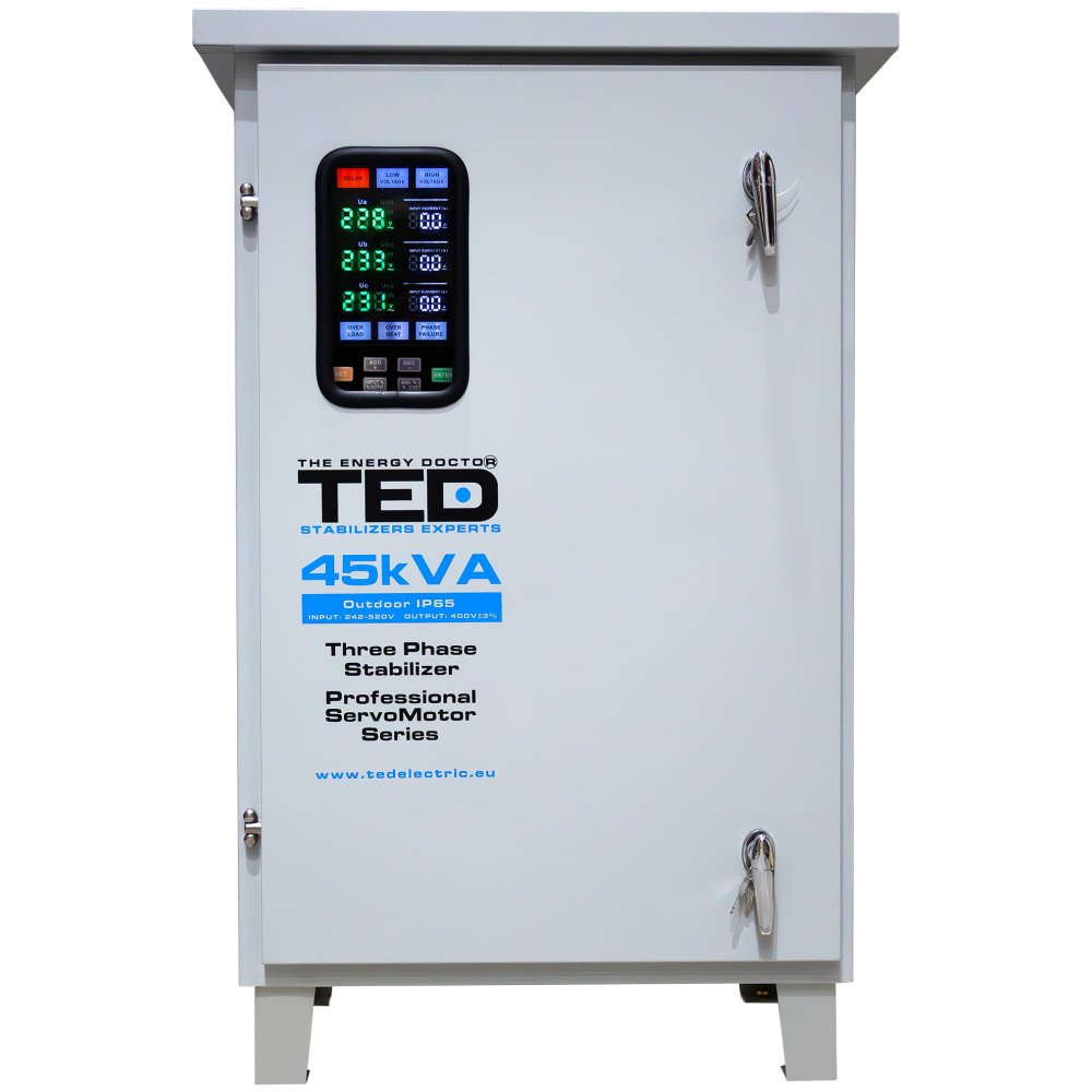 Stabilizator de tensiune trifazat 400V TED007483, 45KVA / 36kW, cu servomotor, IP65