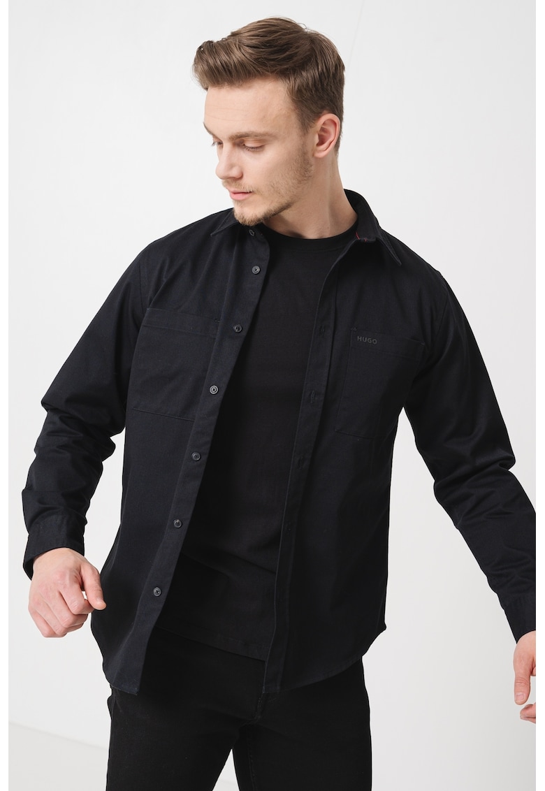 Camasa relaxed fit cu buzunare pe piept - Negru