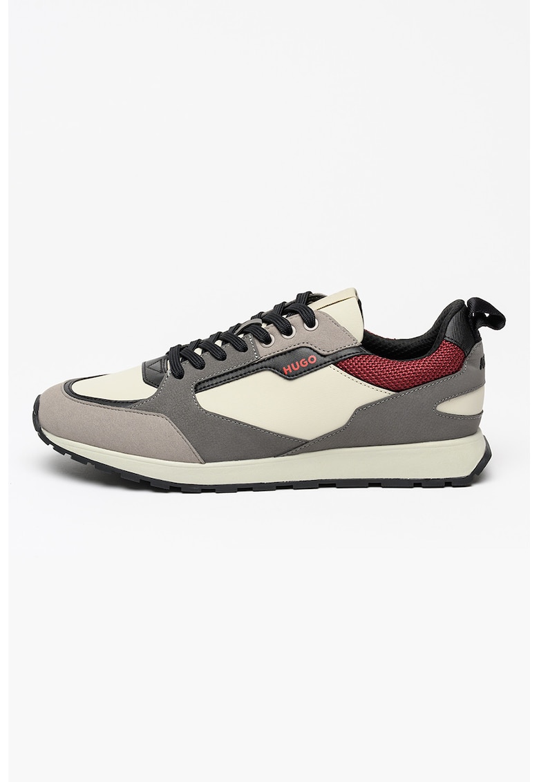 Pantofi sport din piele ecologica si material textil Icelin - Visiniu/Gri deschis/Bej