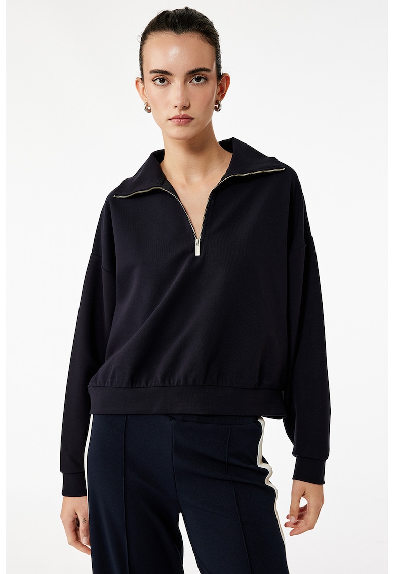 Bluza uni de trening cu fermoar scurt - Negru