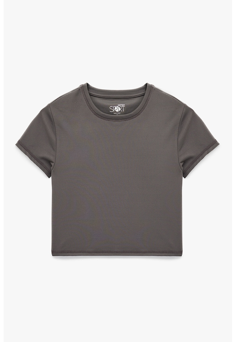 Tricou uni cu decolteu la baza gatului - Gri inchis