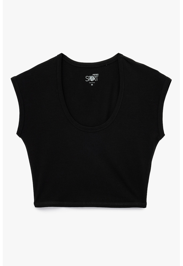 Tricou crop cu decolteu rotund - Negru