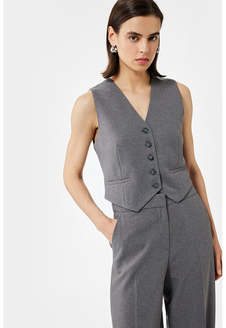 Vesta crop cu nasturi - Gri inchis