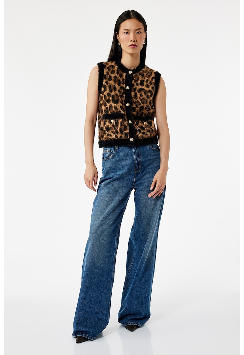 Vesta tricotata cu animal print - Negru/Maro