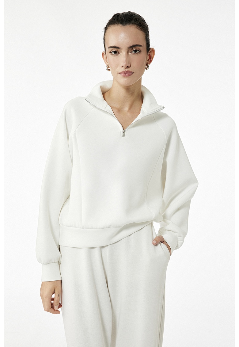 Bluza de trening cu fenta cu fermoar - Alb