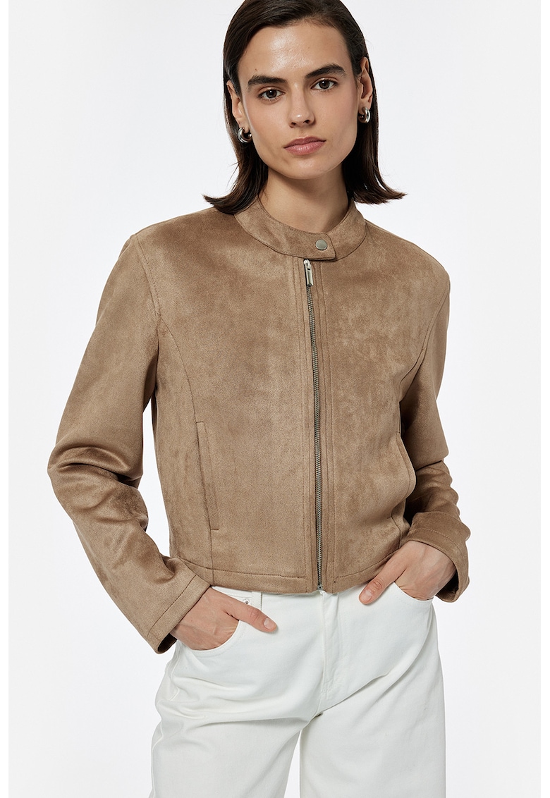 Jacheta crop Radford de piele intoarsa ecologica - Caramel