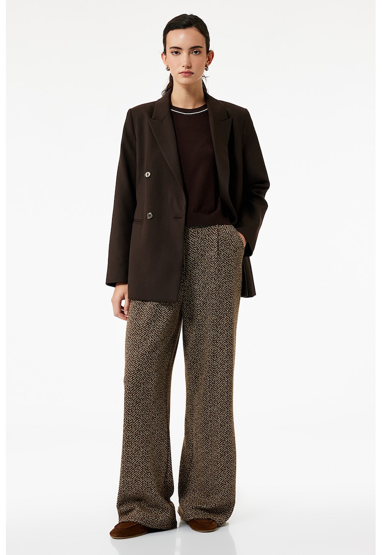Pantaloni cu croiala ampla si model Herringbone - Maro