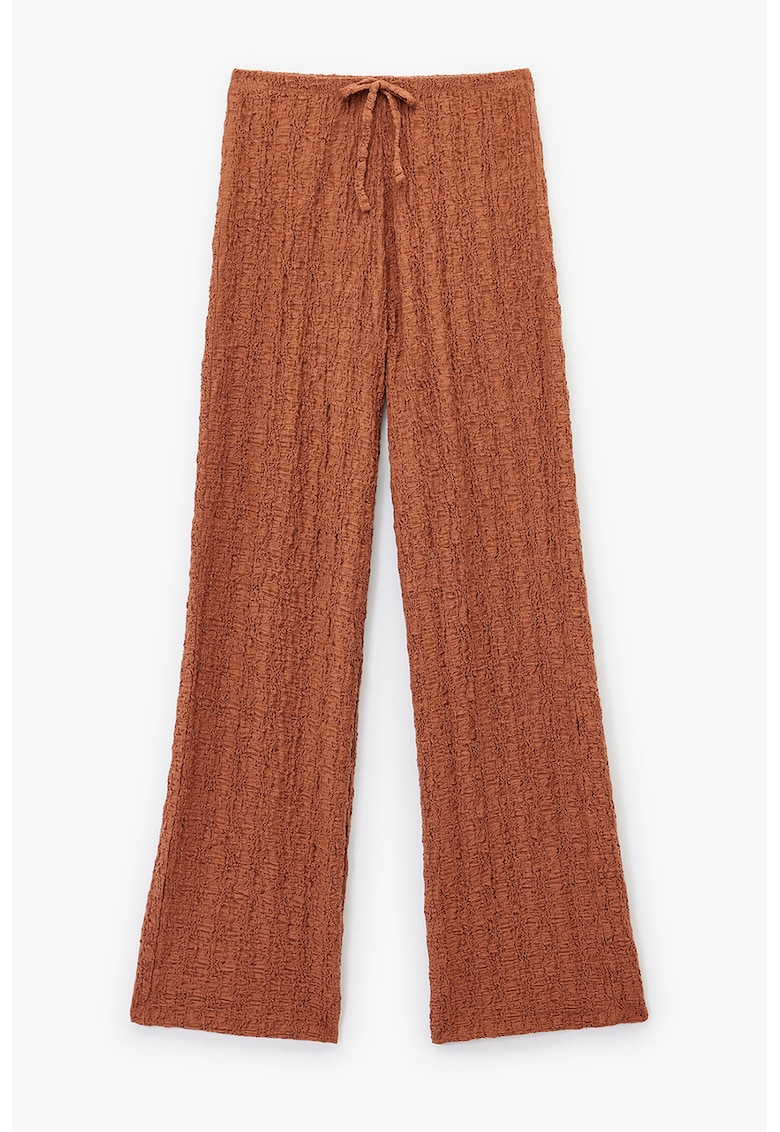 Pantaloni texturati cu snur - Maro scortisoara