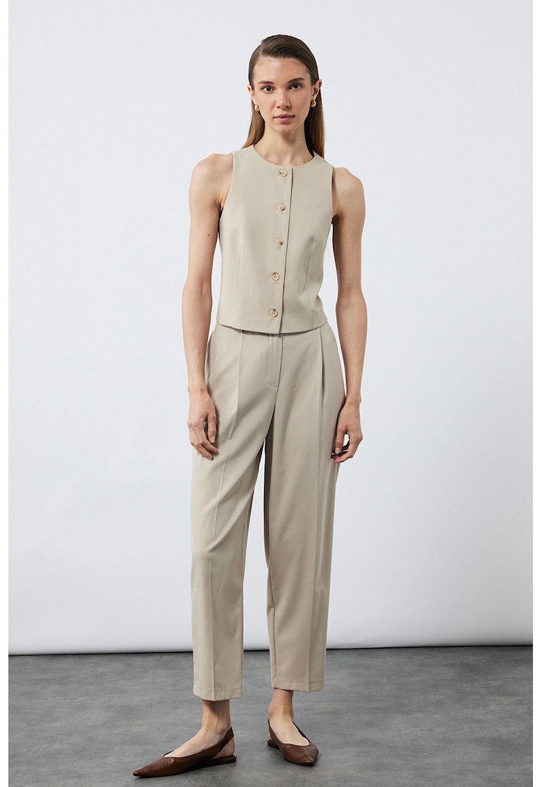 Pantaloni crop cu pensa - Maro nisip