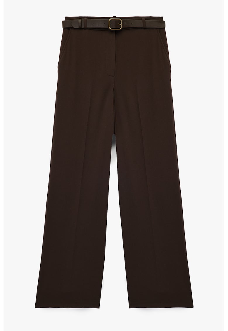 Pantaloni cu croiala ampla si o curea asortata - Maro inchis