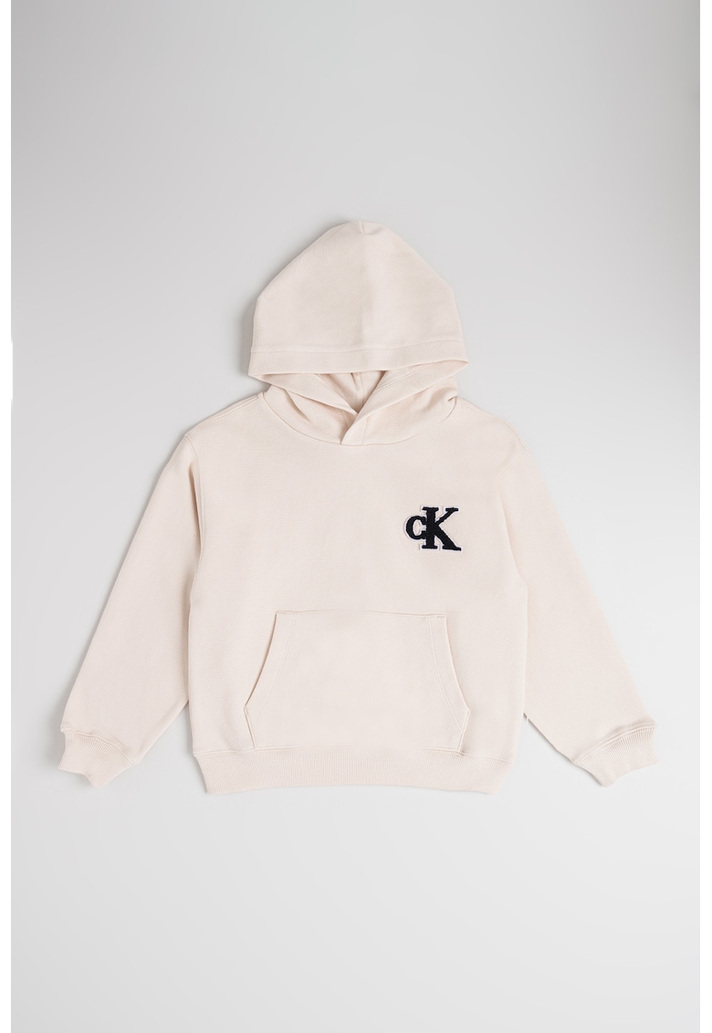 Hanorac cu buzunar kangaroo si logo brodat - Bej deschis
