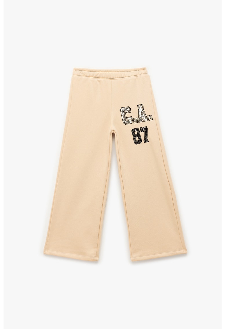 Pantaloni de trening din amestec de bumbac cu paiete - Bej inchis/Argintiu