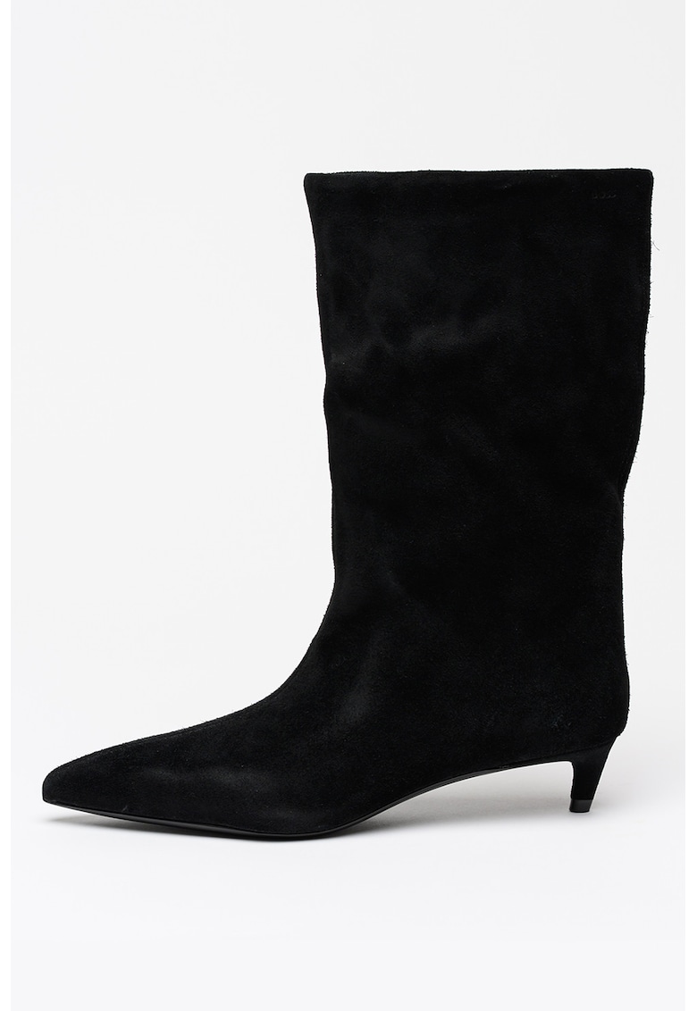 Cizme slip-on cu varf ascutit si toc kitten Gracey - Negru
