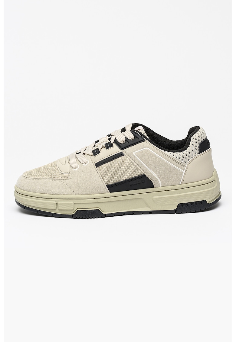 Pantofi sport low-cut de plasa cu garnituri de piele intoarsa ecologica Yarrow - Bej deschis