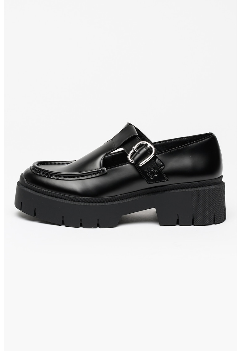 Pantofi de piele ecologica cu bareta in T Kris - Negru