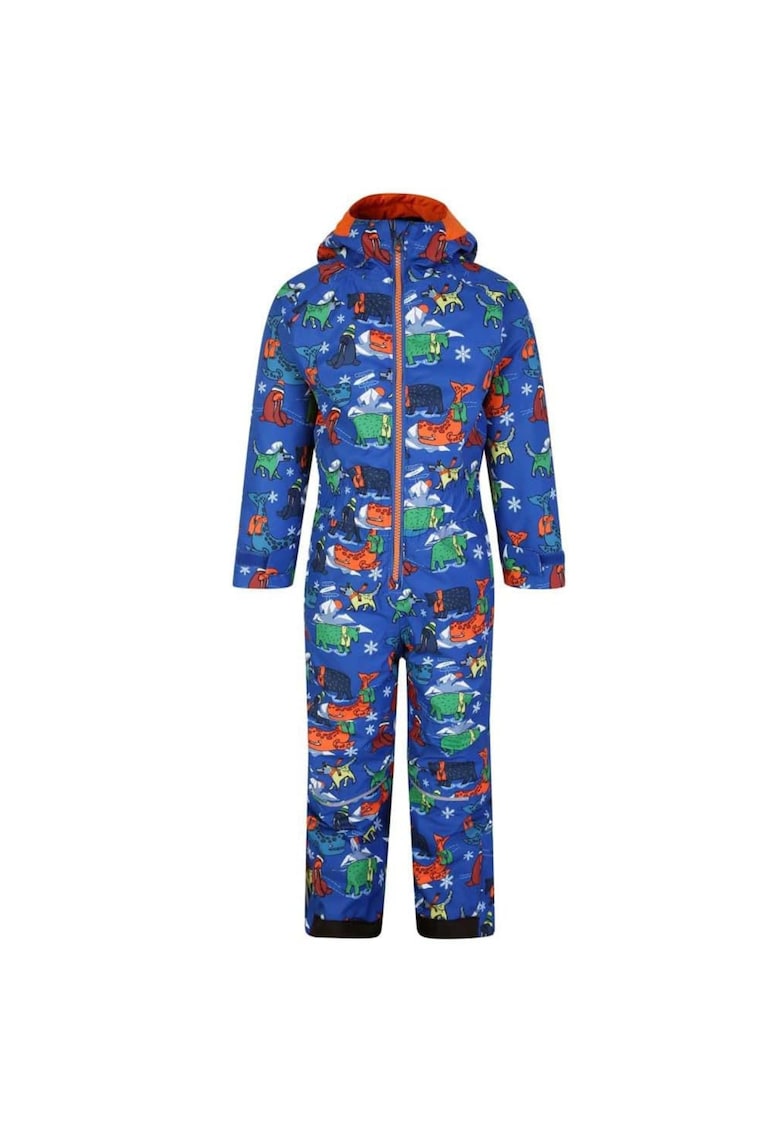 Costum de iarna pentru copii -  albastru - poliester - impermeabil - cu gluga