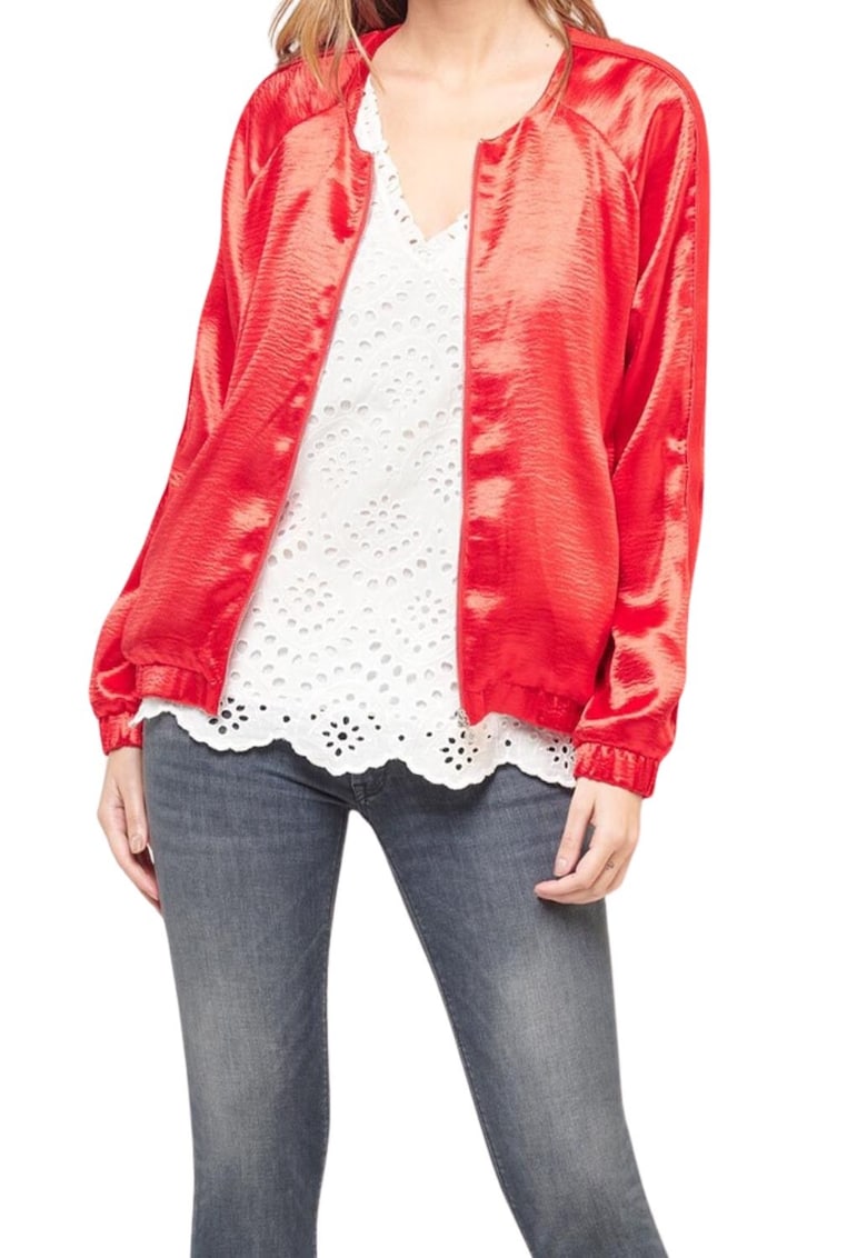 Geaca bomber  rosie - poliester - cu fermoar - pentru femei -
