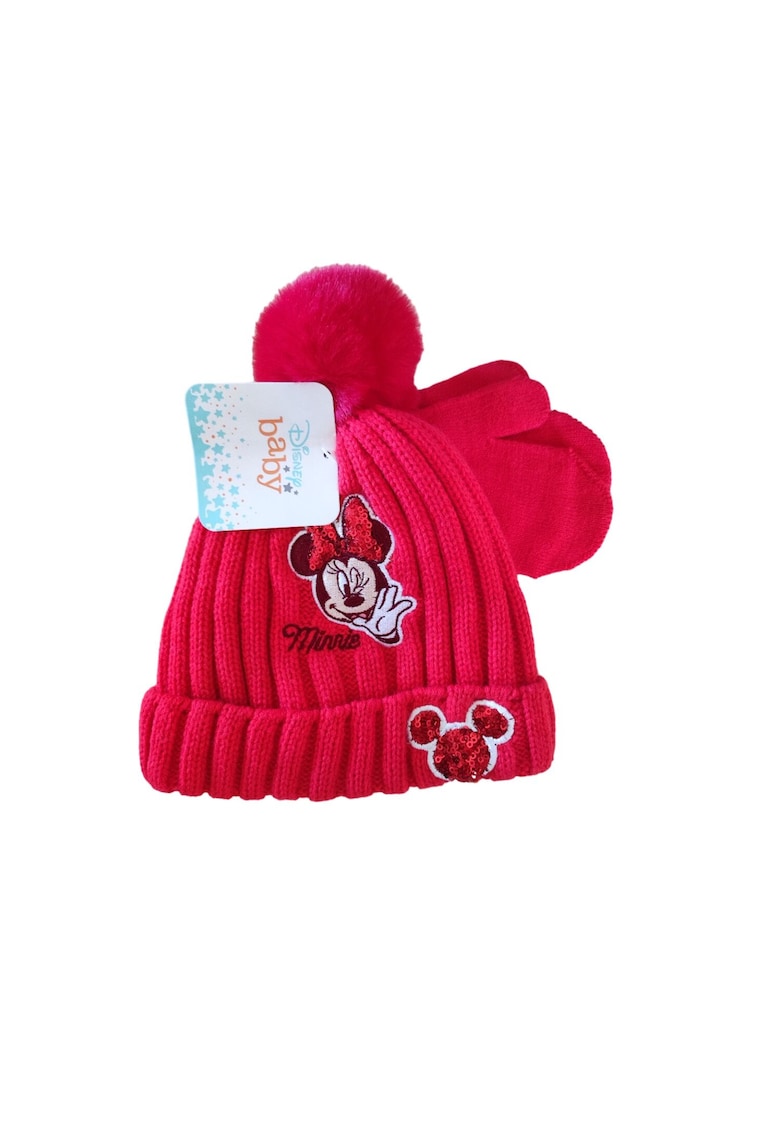 Set caciula si manusi  Minnie - rosu - acril - pentru fete - 50 EU