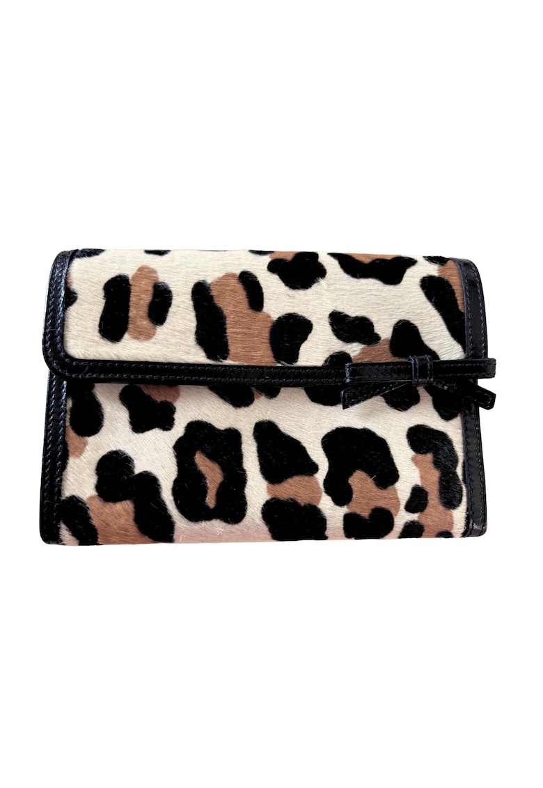 Portofel dama  piele naturala - model vintage - animal print - maro - 15x11x2.5cm