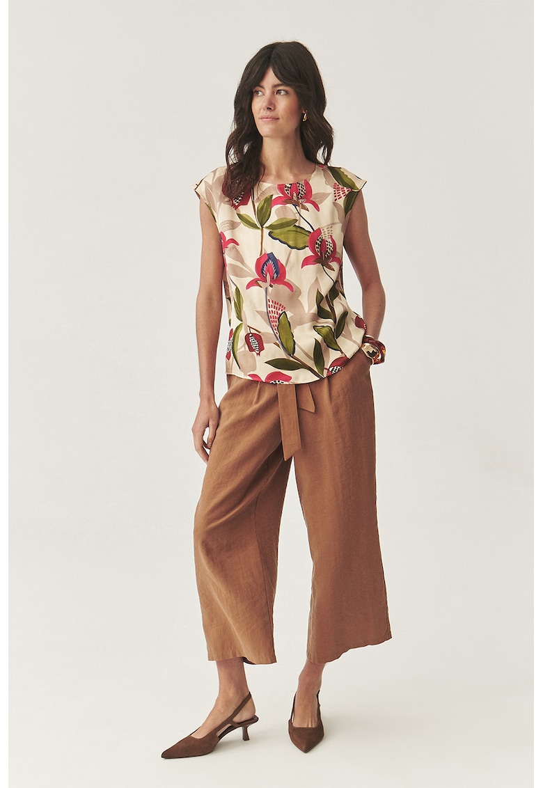 Bluza lejera cu model floral - Verde/Rosu inchis/Bej deschis