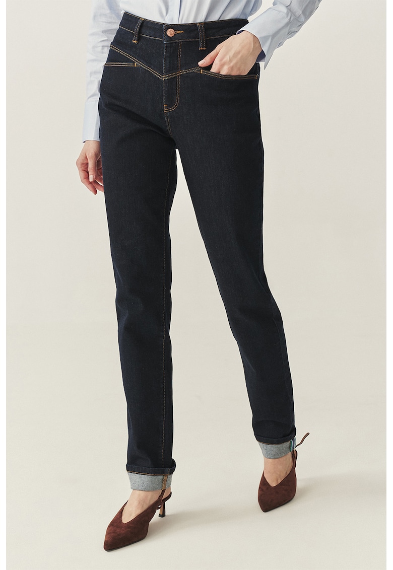 Blugi slim-fit cu cusaturii contrastante - Portocaliu pal/Gri antracit