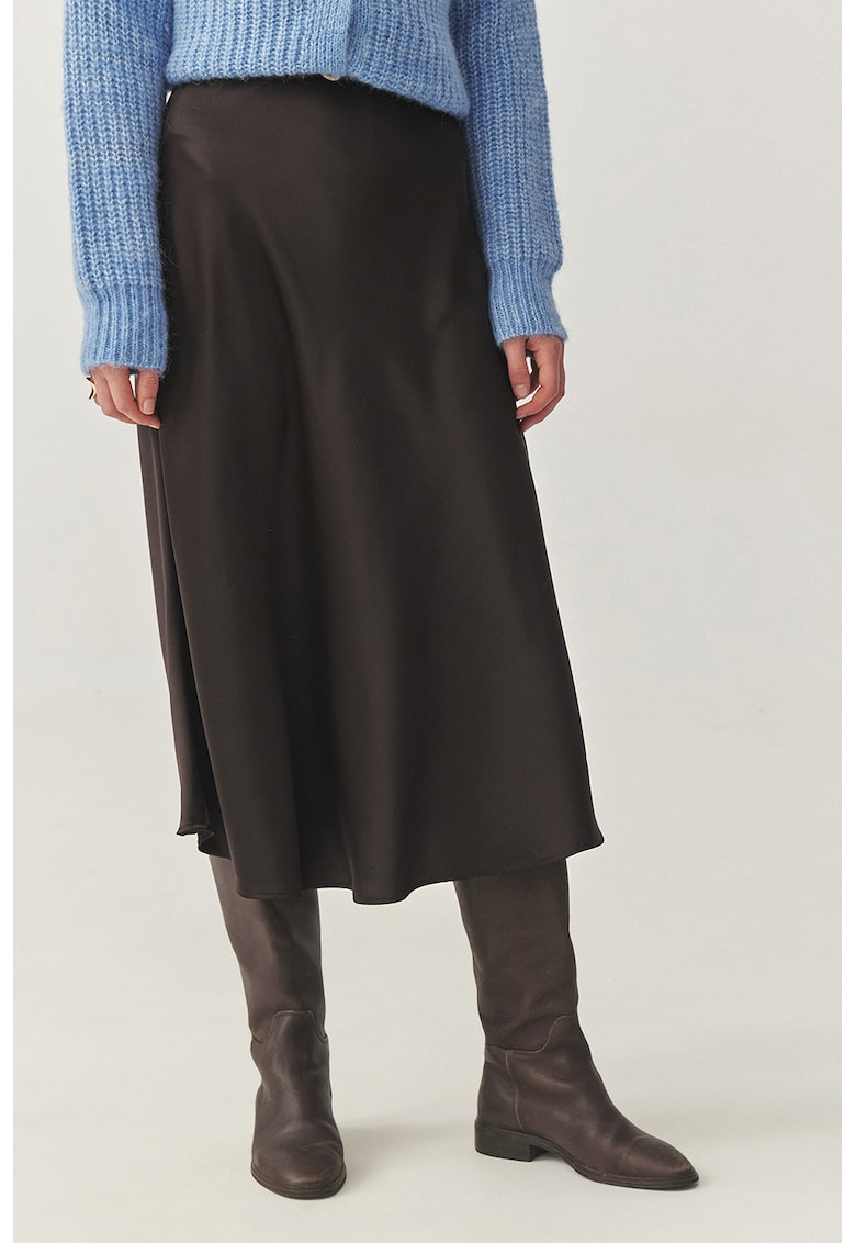 Fusta midi din satin - Gri antracit