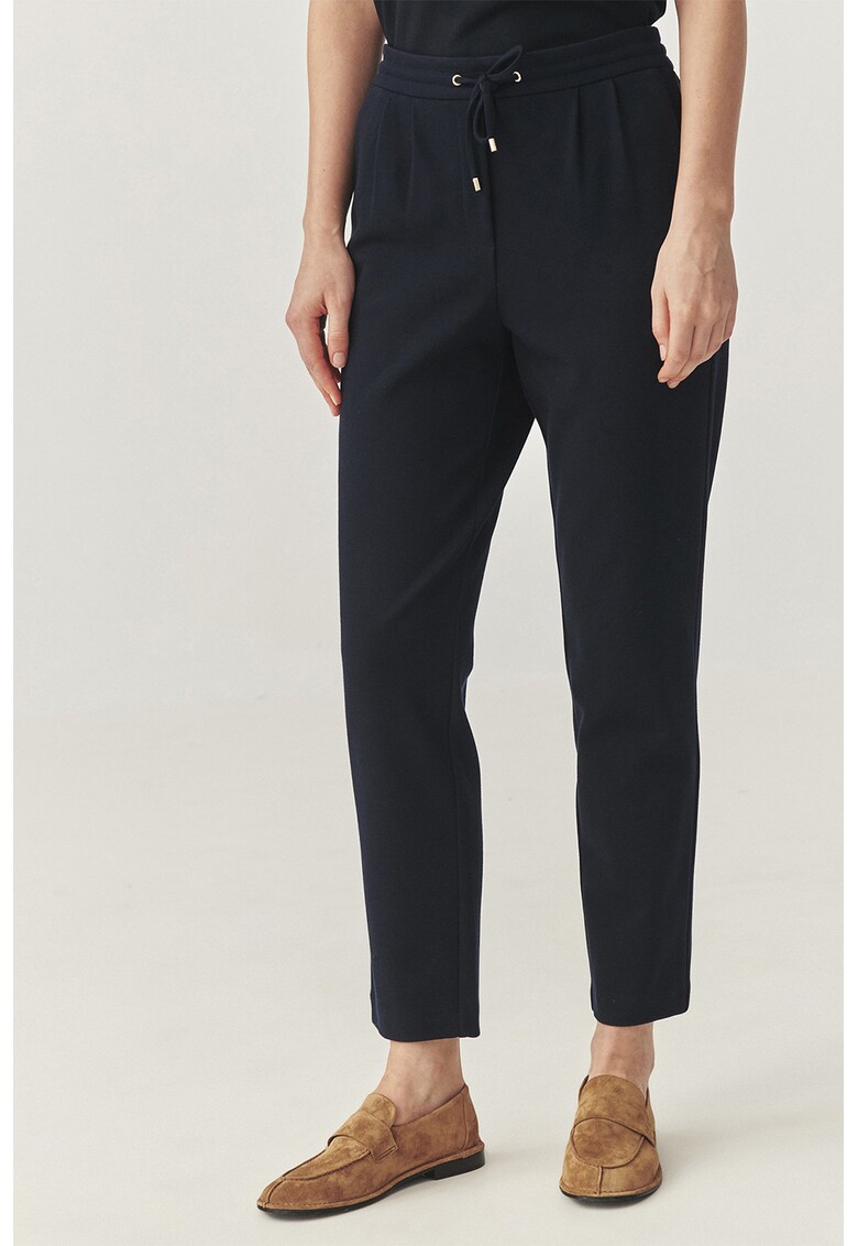 Pantaloni crop cu croiala conica si snur - Negru