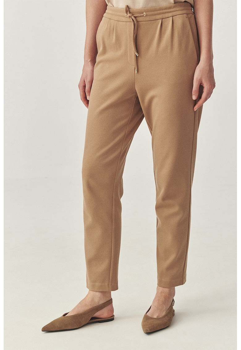 Pantaloni crop cu croiala conica si snur - Maro nisip