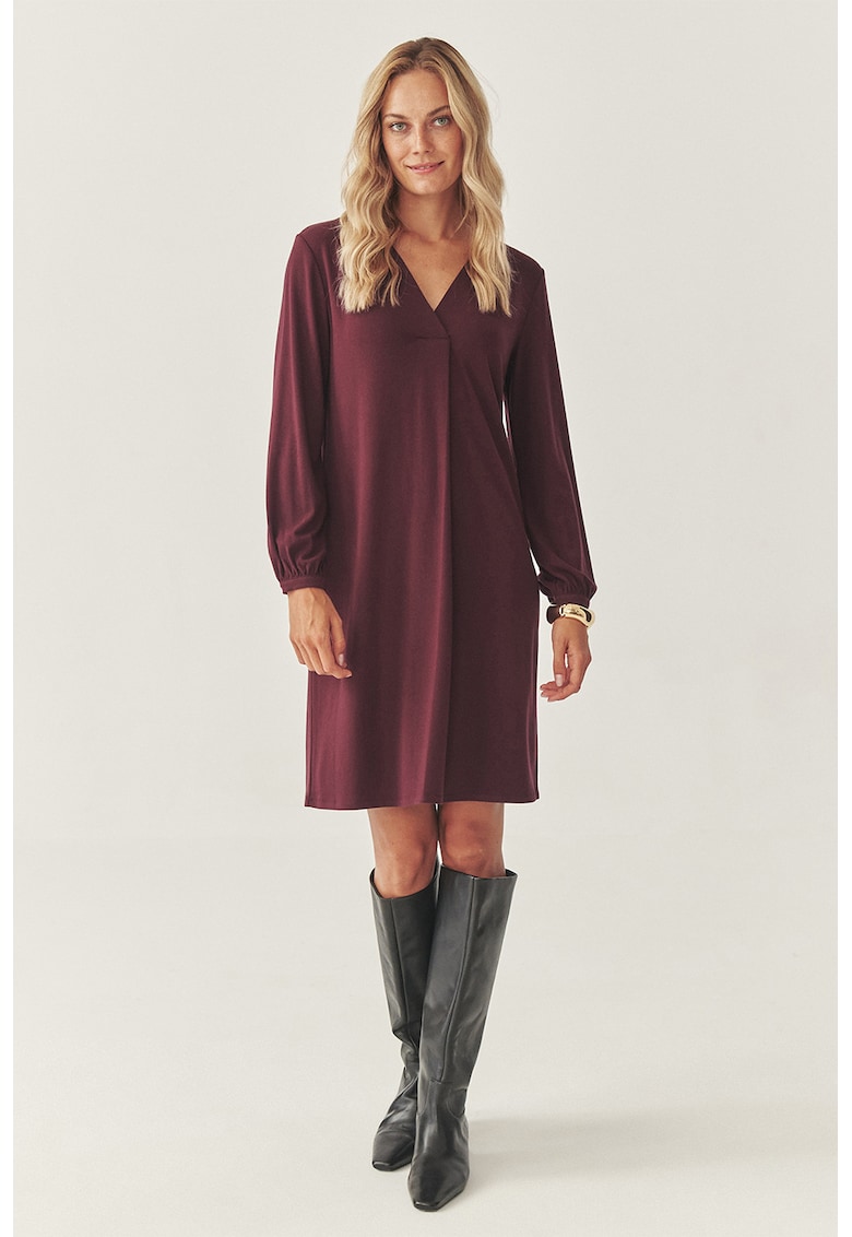Rochie cu decolteu in V si maneci lungi - Violet pruna