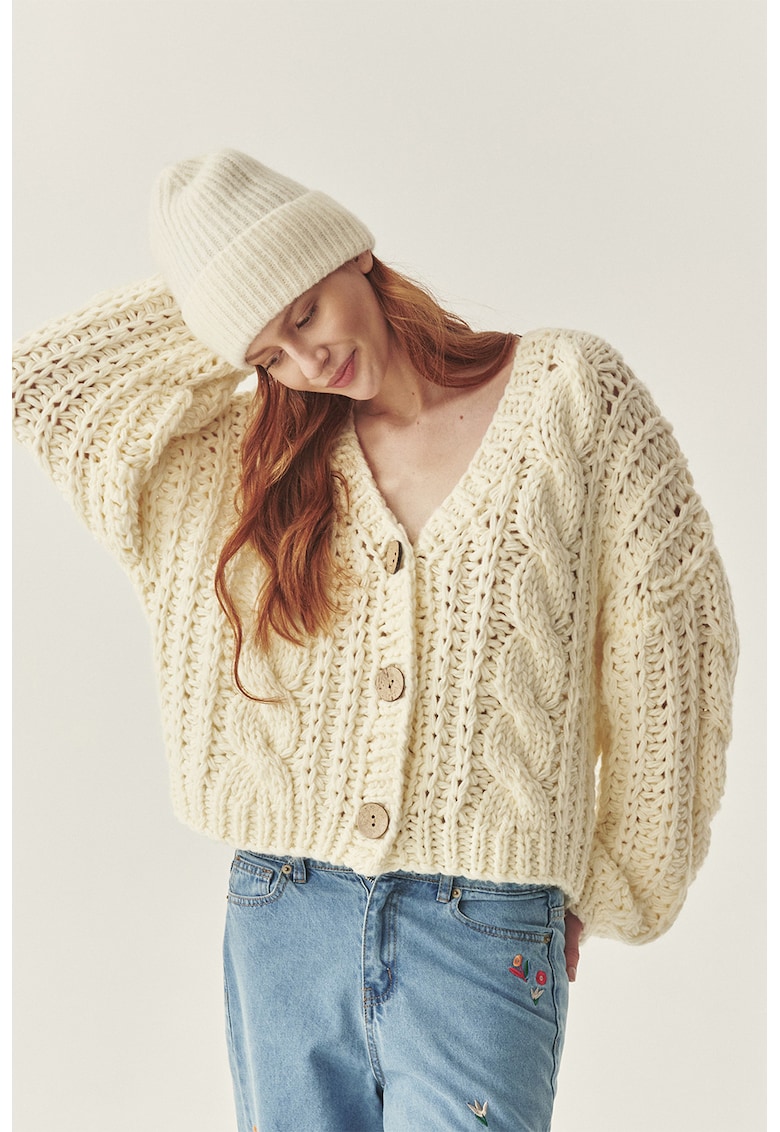 Cardigan tricotat din amestec de lana cu aspect masiv TATUUM x Adeline Wang - Crem