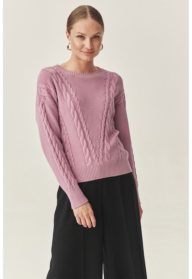 Pulover cu detalii torsade - Roz pastel