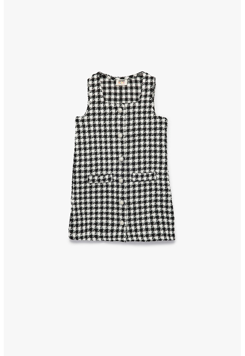 Rochie tricotata cu nasturi si model houndstooth - Alb/Negru